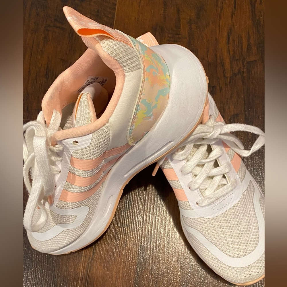 adidas Kids White and Peach Athletic Sneakers